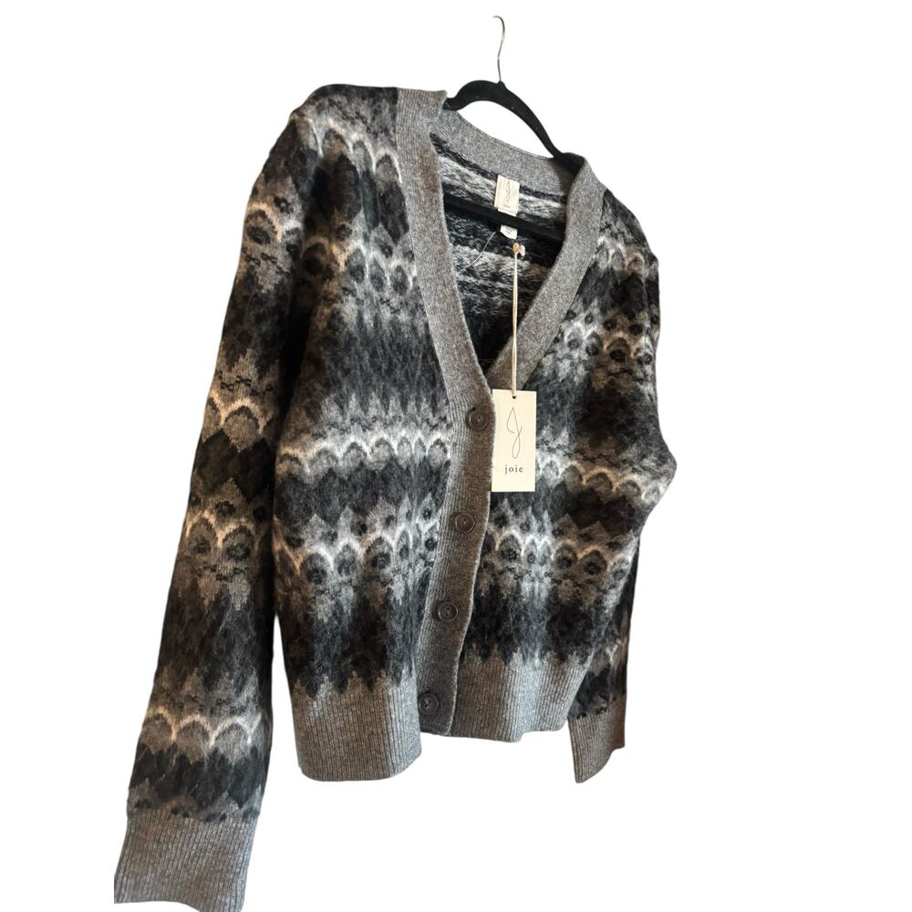 Joie Women’s Fair Isle Cardigan Sweater Button Up Gray Large NWT Wool Blend - Picture 3 of 6